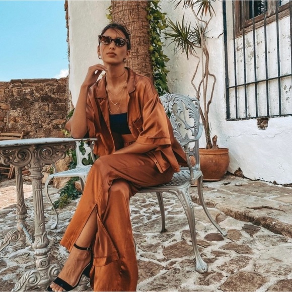 ZARA satin copper brown pajama pants - Picture 4 of 12